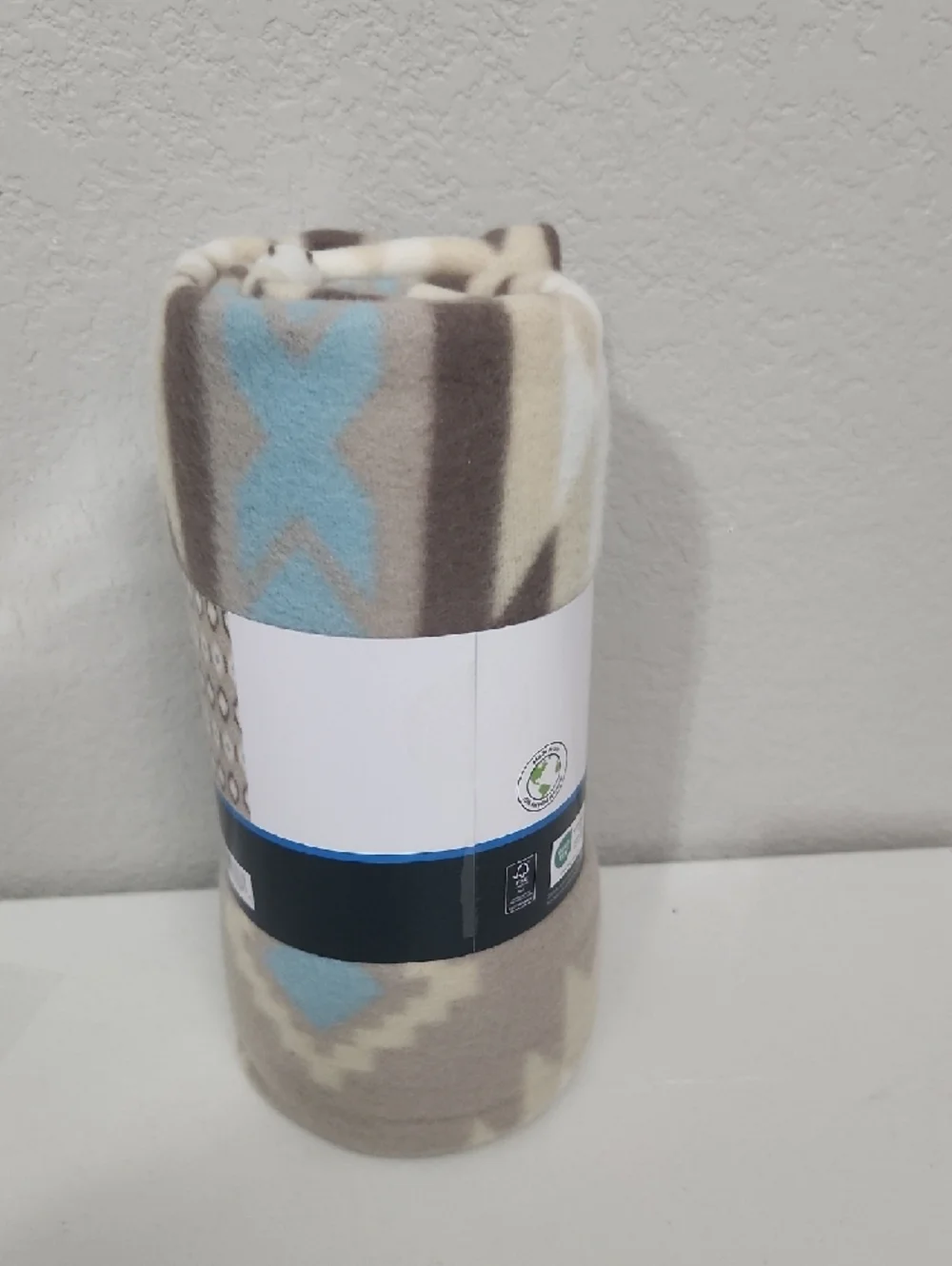 Mainstays Blue Cream Tan Fleece Throw Blanket